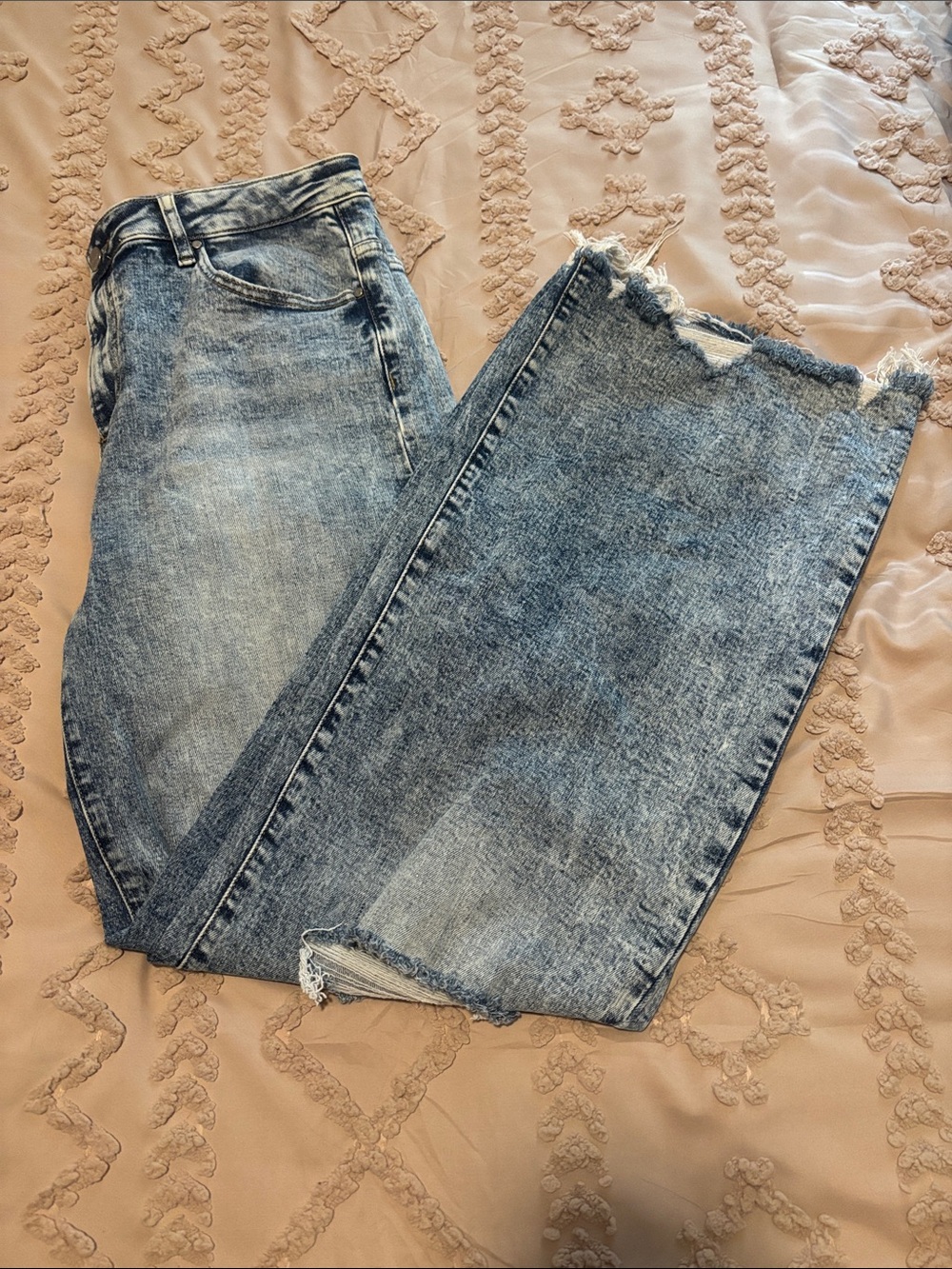 High-Rise Acid Wash Wide-Leg Jeans in Blue